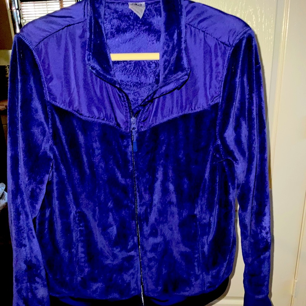 Logo Athletic Royal Blue Velvet Bomber Jacket